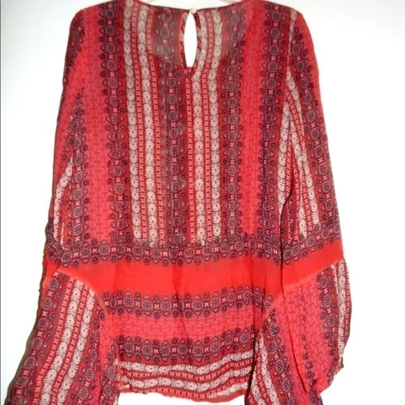 SUNDANCE | SIZE XS | SEMI SHEER EMBROIDERED TAPESTRY RED BLOUSE | BELL SLEEVES - Picture 5 of 10